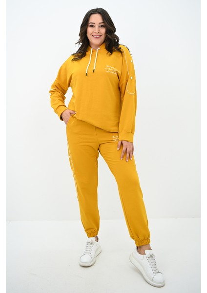 Kadın Büyük Beden Aksesuar Çıtçıt Detaylı Eşofman Takımı 8144-25