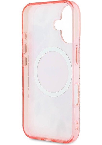 iPhone 16 Kılıf Guess Lisanslı Magsafe Özellikli Iml Baskılı Yazı Logolu Flower Tonal Circle Pembe modelleri