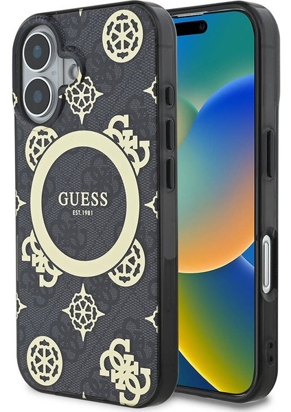 iPhone 16 Plus Kılıf Lisanslı Magsafe Özellikli 4g Desenli Iml Yazı Logolu Peony Siyah