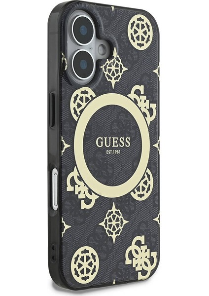 iPhone 16 Plus Kılıf Lisanslı Magsafe Özellikli 4g Desenli Iml Yazı Logolu Peony Siyah modelleri