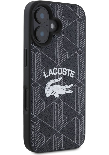 iPhone 16 Uyumlu Kılıf Lacoste Orjinal Lisanslı Magsafe Şarj Özellikli Mono Vintage Logo Siyah