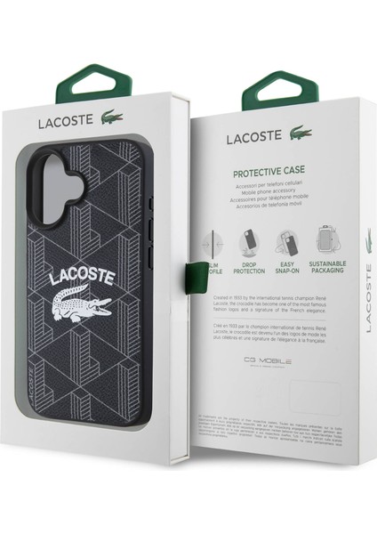 iPhone 16 Uyumlu Kılıf Lacoste Orjinal Lisanslı Magsafe Şarj Özellikli Mono Vintage Logo Siyah