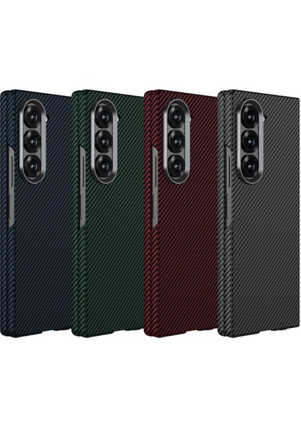 Alan Tech Galaxy Z Fold 6 Kılıf Kamera Korumalı Karbon Fiber Tasarımlı Arka Yüzey Kıpta Karbon Kapak