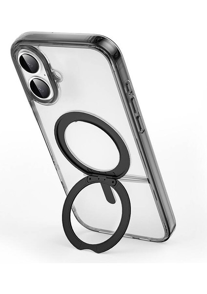 iPhone 16 Plus Kılıf MCC-201 Ishield Ultra Serisi Magsafe Özellik Standlı Crystal Sert Pc Siyah