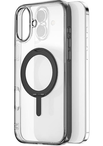 iPhone 16 Plus Kılıf MCC-201 Ishield Ultra Serisi Magsafe Özellik Standlı Crystal Sert Pc Siyah