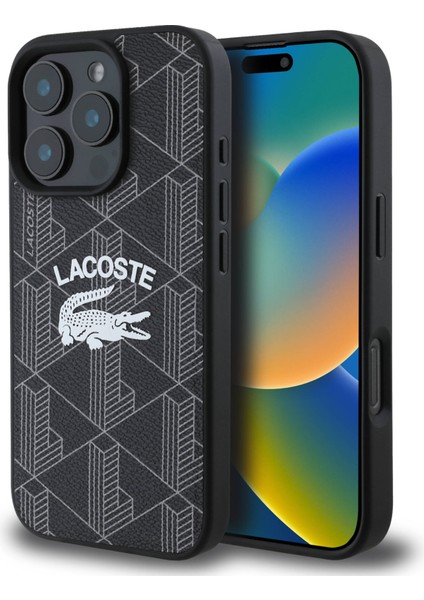 iPhone 16 Pro Max Uyumlu Kılıf Lacoste Orjinal Lisanslı Magsafe Özellikli Mono Vintage Logo Siyah