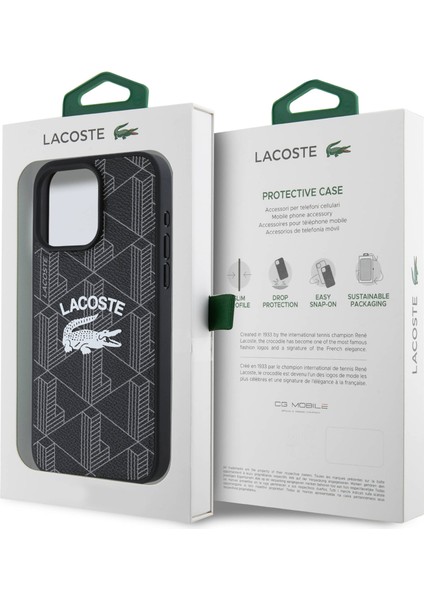 iPhone 16 Pro Max Uyumlu Kılıf Lacoste Orjinal Lisanslı Magsafe Özellikli Mono Vintage Logo Siyah
