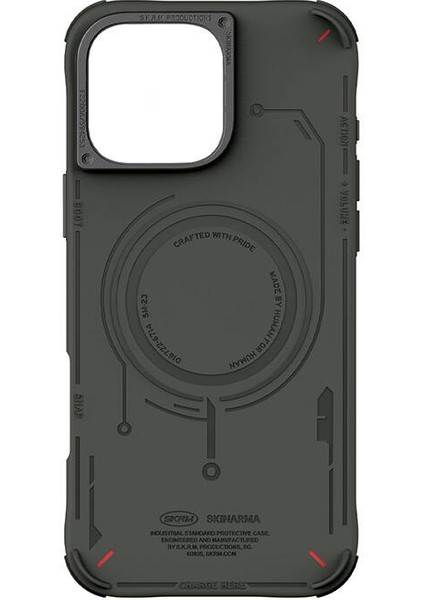 iPhone 16 Pro Max Uyumlu Kılıf Magsafe Özellikli Metal Kamera Çerçeveli Skinarma Mecha Serisi Olive modelleri