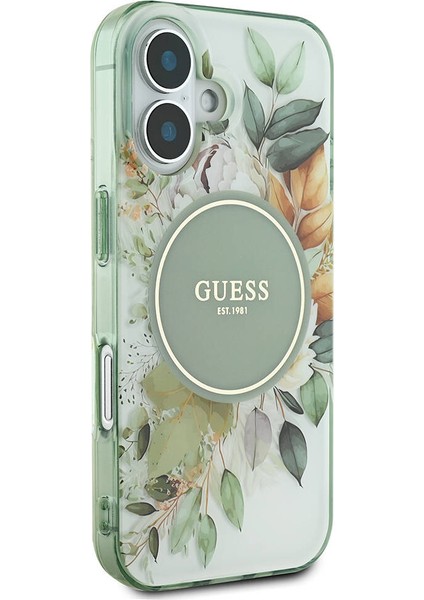 iPhone 16 Plus Kılıf Lisanslı Magsafe Özellikli Iml Baskı Yazı Logo Flower Tonal Circle Yeşil
