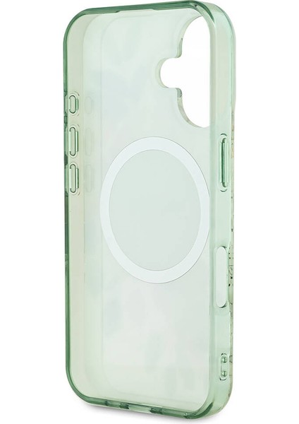 iPhone 16 Plus Kılıf Lisanslı Magsafe Özellikli Iml Baskı Yazı Logo Flower Tonal Circle Yeşil