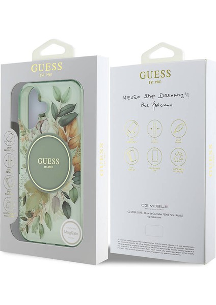 iPhone 16 Plus Kılıf Lisanslı Magsafe Özellikli Iml Baskı Yazı Logo Flower Tonal Circle Yeşil