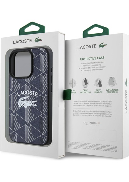 iPhone 16 Pro Uyumlu Kılıf Lacoste Orjinal Lisanslı Magsafe Özellikli Mono Vintage Logo Lacivert