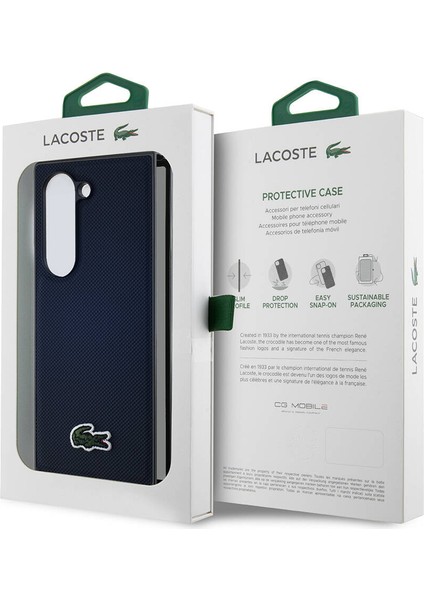 Galaxy Z Fold 6 Kılıf Lacoste Lisanslı Magsafe Özellik Pike Desen Ikonik Timsah Dokuma Logo Lacivert