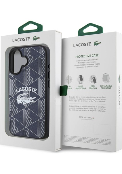 iPhone 16 Uyumlu Kılıf Lacoste Orjinal Lisanslı Magsafe Şarj Özellikli Mono Vintage Logo Lacivert