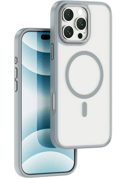 iPhone 16 Pro Max Kılıf Wiwu FGG-012 Armorpro Serisi Magsafe Özellik Parmak Izi Bırakmayan Kılıf Gri