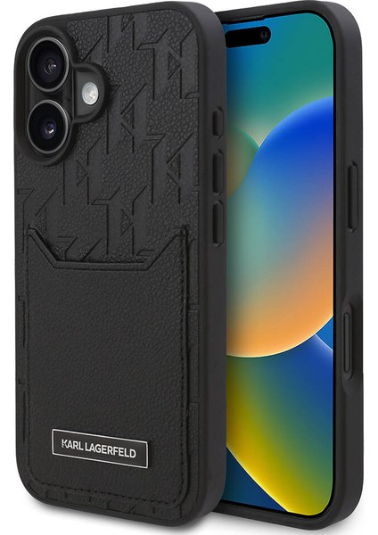 iPhone 16 Uyumlu Kılıf Orjinal Lisanslı Kartlıklı Cardslot Monogram Kapak Siyah