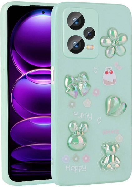 - Xiaomi Redmi Note 12 4G - Kılıf Kabartma Figürlü Parlak Toys Silikon Kapak - Açık Yeşil - T29852