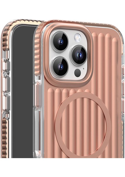 iPhone 16 Pro Uyumlu Kılıf Magsafe Şarj Özellikli Oyuklu Tasarım Mutural Bumpy Clear Rose Gold