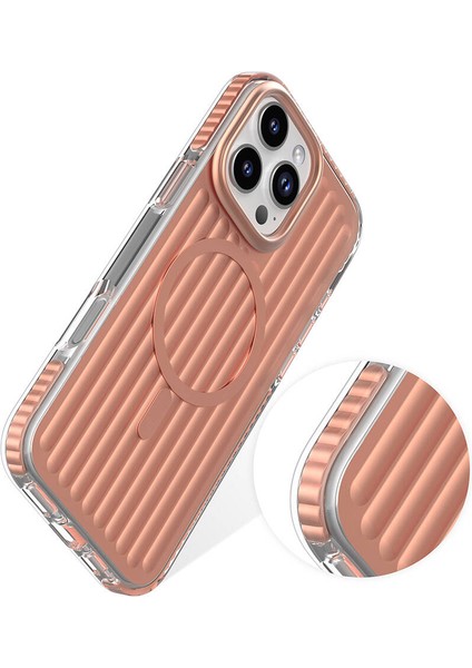 iPhone 16 Pro Uyumlu Kılıf Magsafe Şarj Özellikli Oyuklu Tasarım Mutural Bumpy Clear Rose Gold