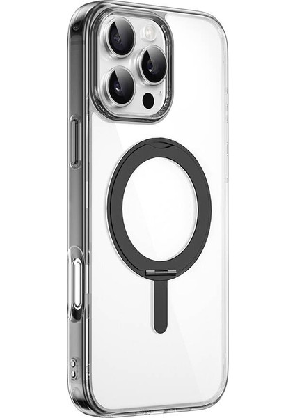 iPhone 16 Pro Kılıf Wiwu MCC-201 Ishield Ultra Serisi Magsafe Özellik Standlı Crystal Sert Pc Siyah