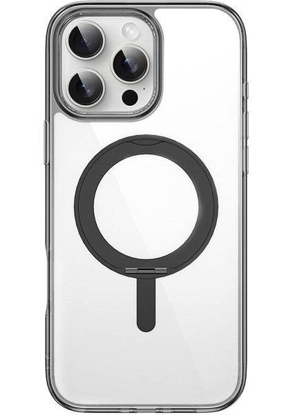 iPhone 16 Pro Kılıf Wiwu MCC-201 Ishield Ultra Serisi Magsafe Özellik Standlı Crystal Sert Pc Siyah