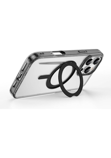 iPhone 16 Pro Kılıf Wiwu MCC-201 Ishield Ultra Serisi Magsafe Özellik Standlı Crystal Sert Pc Siyah