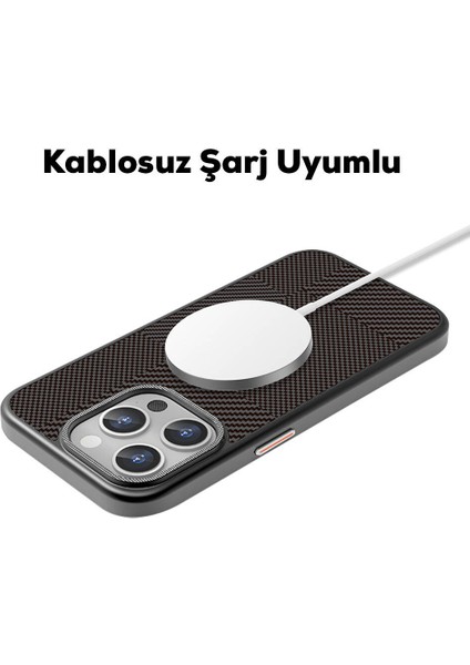 iPhone 16 Pro Max Uyumlu Kılıf Magsafe Şarj Özellikli Karbon Fiber Desenli Mutural Montage Siyah