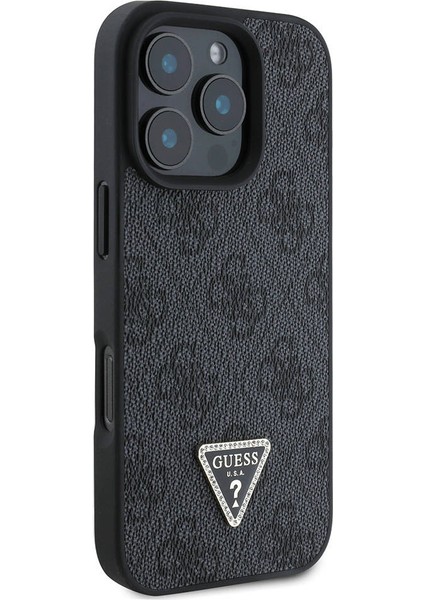 iPhone 16 Pro Max Kılıf Guess Lisanslı Magsafe Özellikli Pu Deri 4g Desenli Taşlı Üçgen Logolu Siyah modelleri