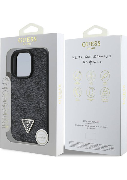 iPhone 16 Pro Max Kılıf Guess Lisanslı Magsafe Özellikli Pu Deri 4g Desenli Taşlı Üçgen Logolu Siyah indirimleri