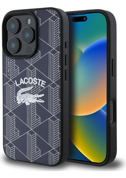 iPhone 16 Pro Max Uyumlu Kılıf Lacoste Orjinal Lisanslı Magsafe Özellikli Mono Vintage Logo Lacivert