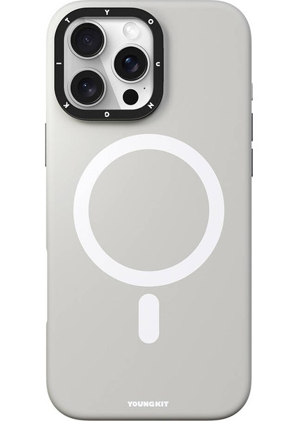 iPhone 16 Pro Max Kılıf Kamera Standlı Magsafe Şarj Özellikli Youngkit Bitty Cream Kapak Gri fiyatları