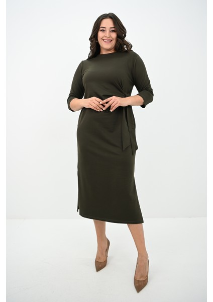Kadın Büyük Beden Bel Bağlama Detaylı Elbise Şık ve Rahat Tasarım fiyatları