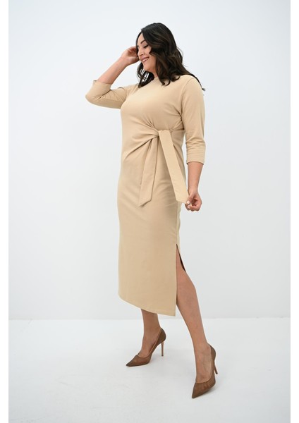 Kadın Büyük Beden Bel Bağlama Detaylı Elbise 5274-25 fiyatları