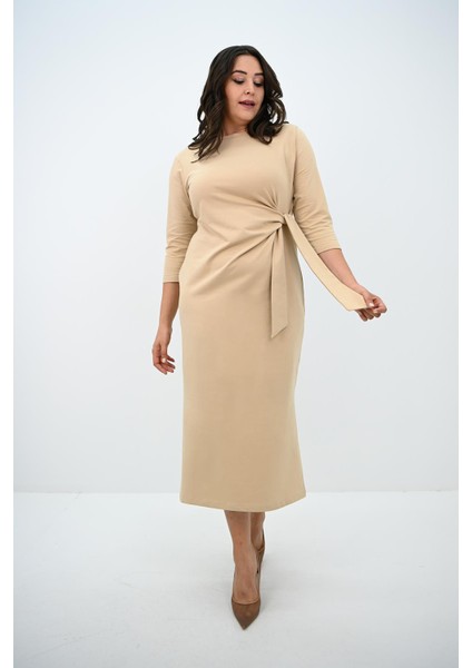 Kadın Büyük Beden Bel Bağlama Detaylı Elbise 5274-25 modelleri