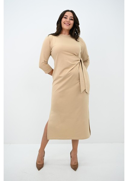 Kadın Büyük Beden Bel Bağlama Detaylı Elbise 5274-25 fırsatları