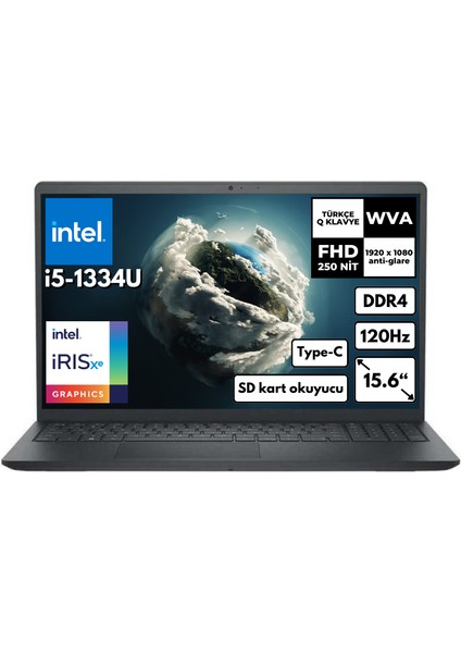 Inspiron 3530 I5-1334U 16 GB 512 GB SSD 15.6" Fhd 120Hz Intel Iris Xe Graphics Freedos Taşınabilir Notebook I35303407U