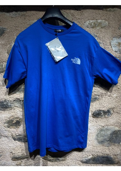 men North Face Lacivert Baskılı Oversize T-Shirt