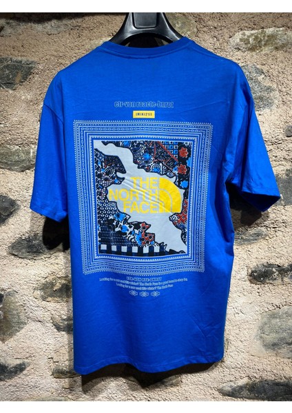 men North Face Lacivert Baskılı Oversize T-Shirt
