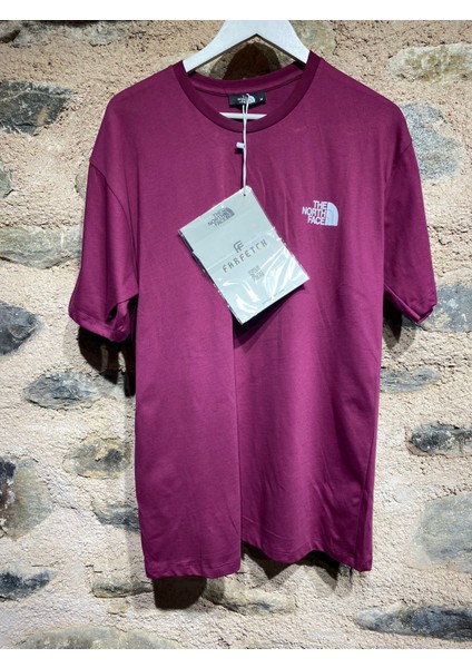 men North Face Baskılı Oversize T-Shirt - Mor