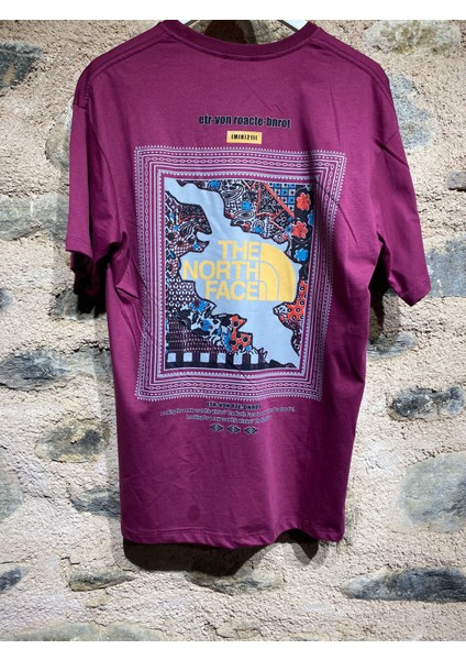 men North Face Baskılı Oversize T-Shirt - Mor