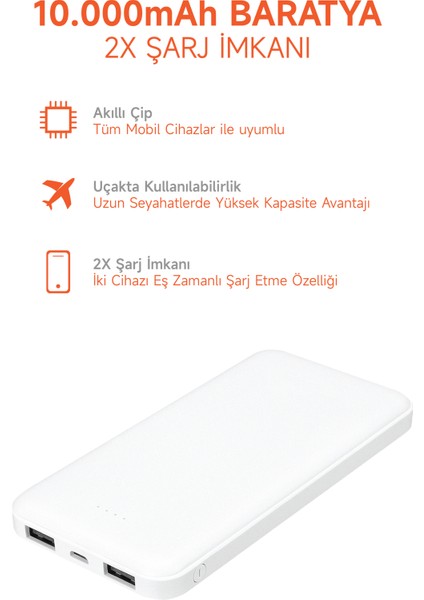 10.000 Mah Powerbank 2x USB Çıkışlı 1 Type-C ve 1 Micro Girişli SNP-3000-3001