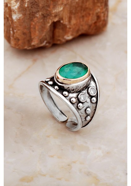 Paraiba Taşlı Çekiç Dövme Elişi Tasarım Gümüş Yüzük 5838