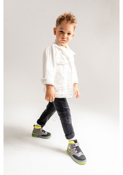 Erkek Çocuk Gri Hakiki Deri Anatomik Sneaker Bot