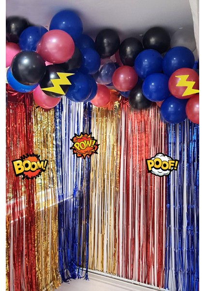 Süper kahramanlar tema doğum günü balon zinciri seti fon perdeli doğum günü süsleme seti