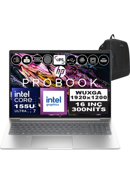 Probook 460 G11 Intel Core Ultra 7 155U Ddr5 48GB 1tb SSD Intel® Aı Boost 16" Wuxga IPS Freedos Taşınabilir Bilgisayar A23BCEAF18 + Zetta Çanta