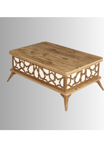 Zeren Akıllı Sehpa Lazer Desenli Kademeli Fonksiyonel Atlantik Çam Beyaz 90x39x60 Cm