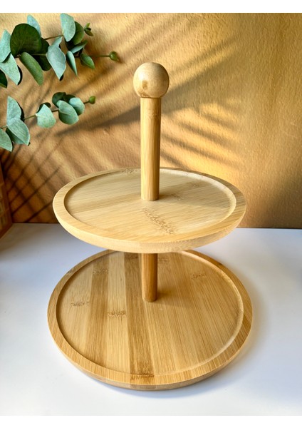 2 Katlı Bambu Servis Tabağı Sunumluk