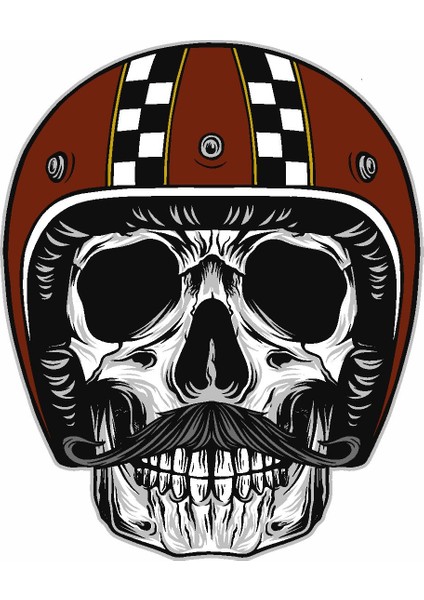 Bıyıklı Kasklı Kurukafa Sticker 00517