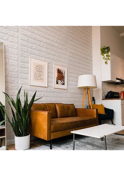 5 Adet 50x70 ölçülerinde Tuğla Desenli Kendinden Yapışkanlı Duvar Paneli Beyaz