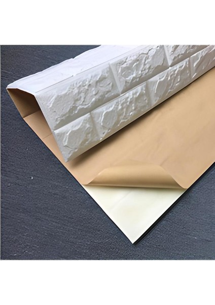 5 Adet 50x70 ölçülerinde Tuğla Desenli Kendinden Yapışkanlı Duvar Paneli Beyaz